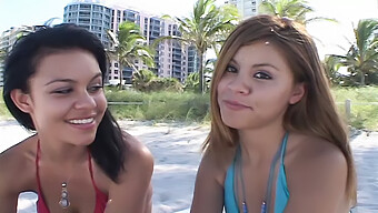 Two Teen Girls Share A Big Cock On The Beach In Miami