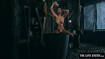 A Mature Woman With Large, Natural Breasts Pleasures Herself Vigorously In A Dilapidated Shelter