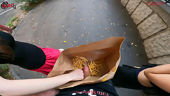 Caught Young Couple In Public French Fry Fetish Handjob